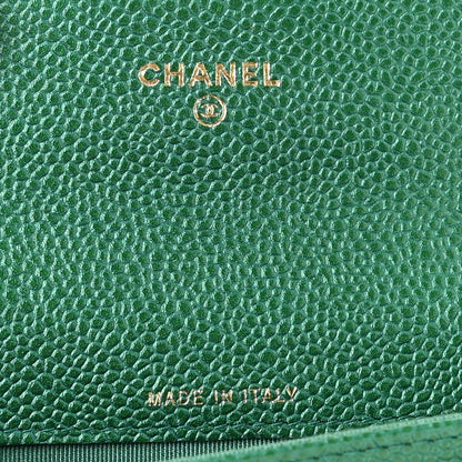 Chanel Metallic Caviar Quilted Flap Card Holder Wallet Green 6 of 8