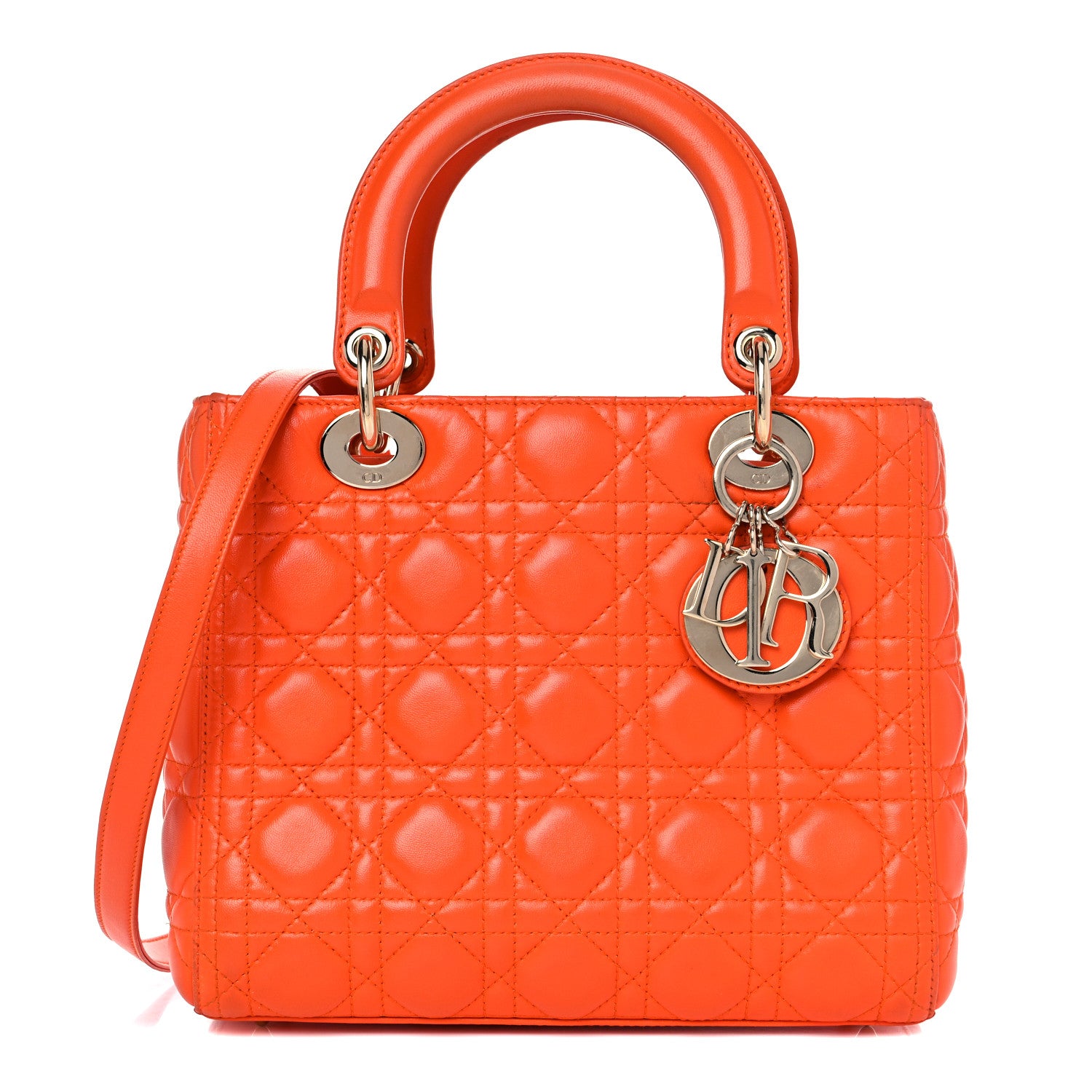 Christian Dior Lambskin Cannage Medium Lady Dior Orange 1 of 25