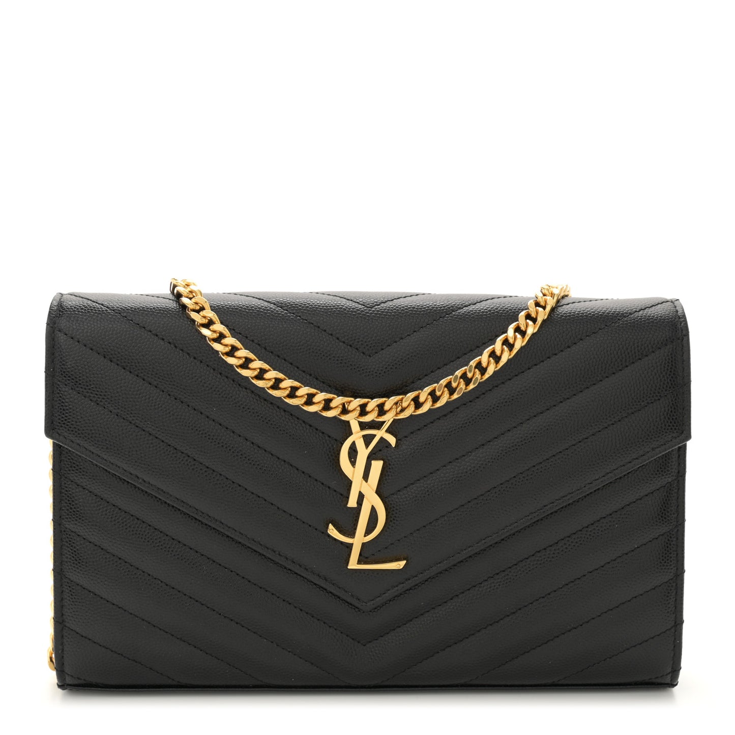 Grain De Poudre Matelasse Chevron Monogram Chain Wallet Black