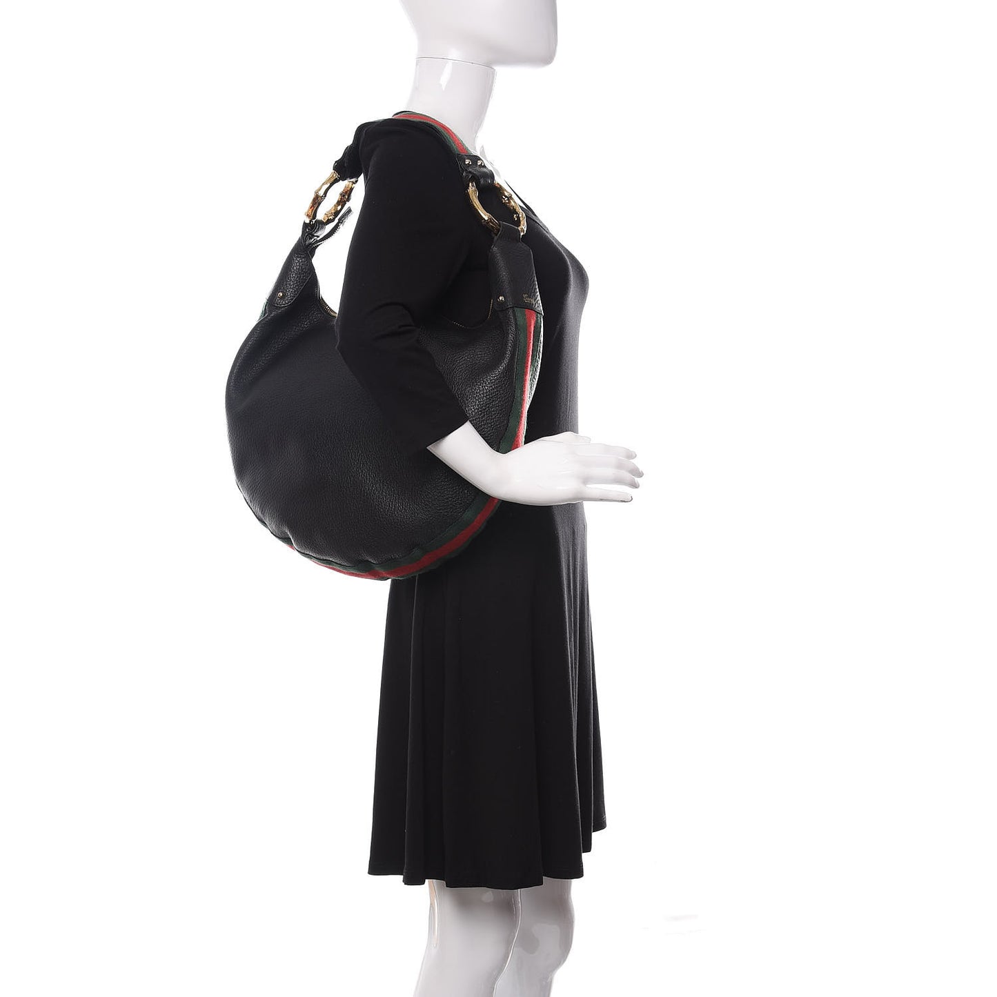Pebbled Calfskin Web Bamboo Ring Hobo Black