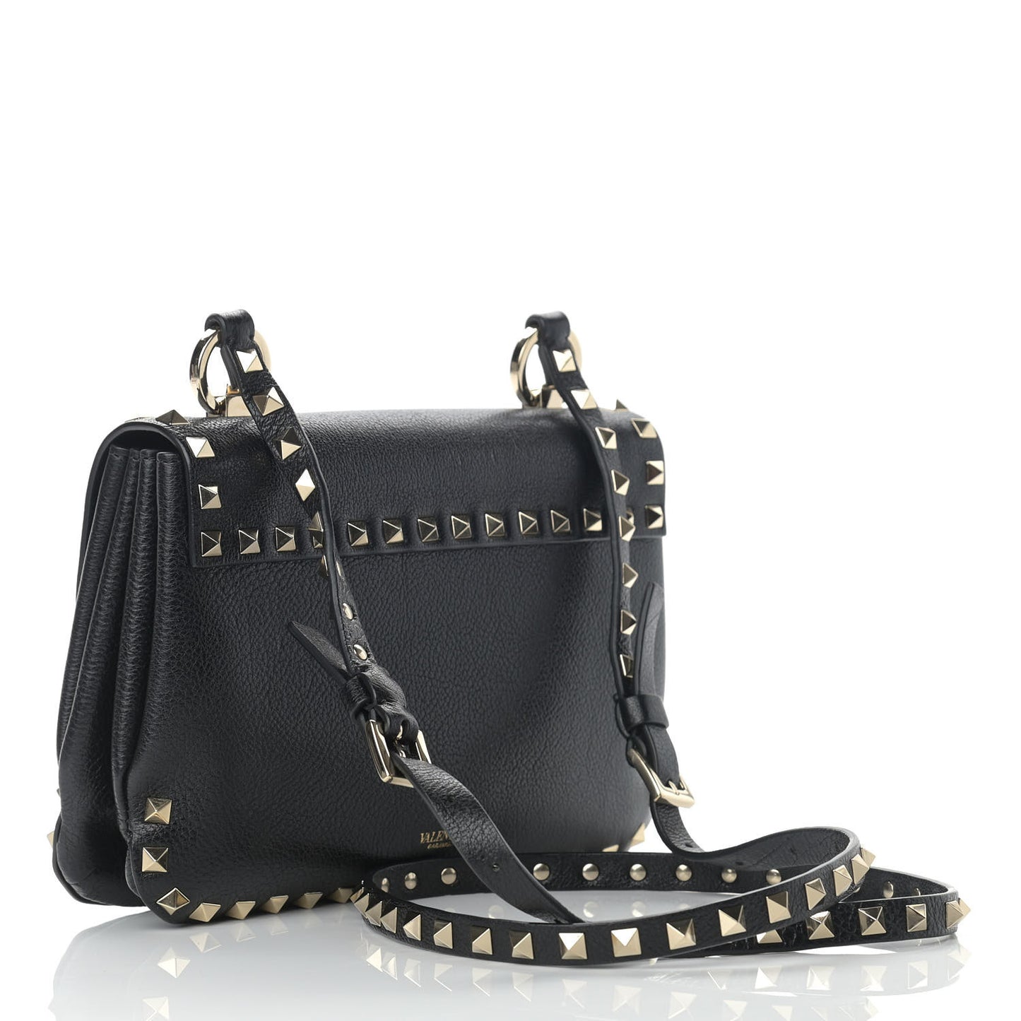 Pebbled Calfskin Small Rockstud Flap Crossbody Bag Black