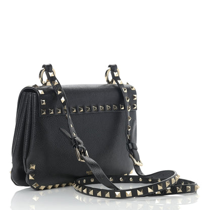 Valentino Garavani Pebbled Calfskin Small Rockstud Flap Crossbody Bag Black 2 of 10
