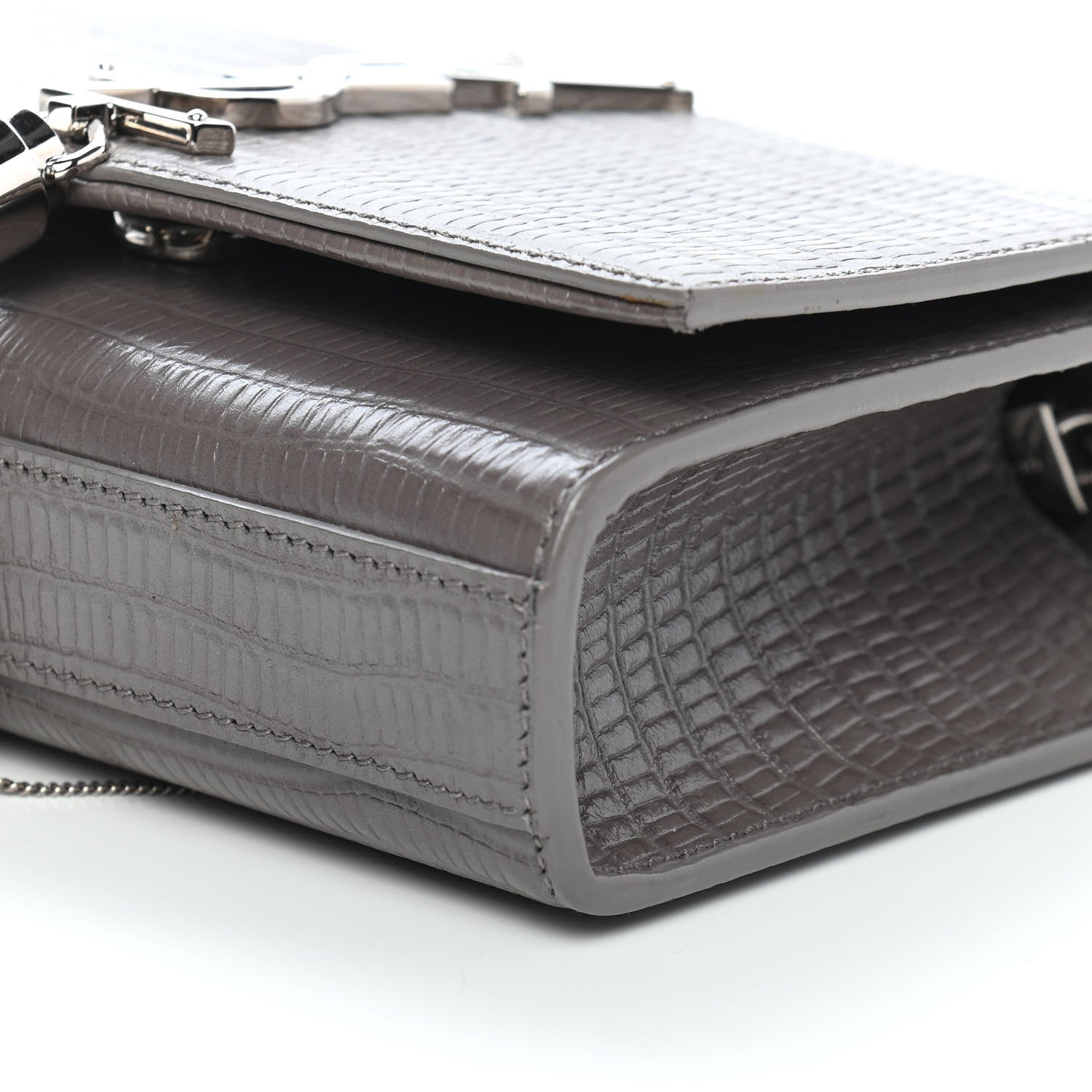 Saint Laurent Calfskin Crocodile Embossed Small Classic Monogram Kate Tassel Satchel Fog 8 of 8