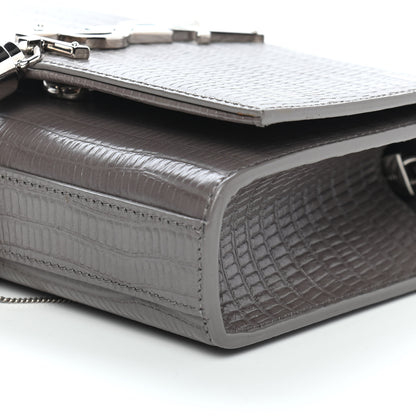 Saint Laurent Calfskin Crocodile Embossed Small Classic Monogram Kate Tassel Satchel Fog 8 of 8