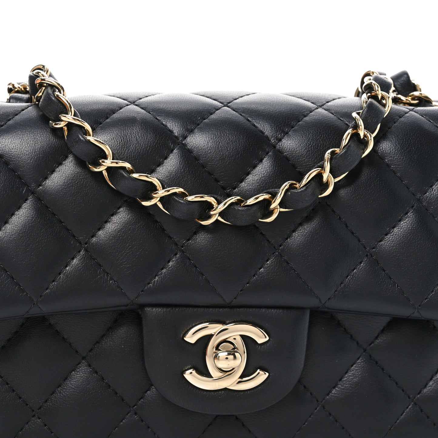 Lambskin Quilted Mini Rectangular Flap Black
