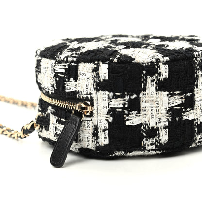 Chanel Tweed Quilted Round Clutch With Chain Black Ecru White 6 of 9