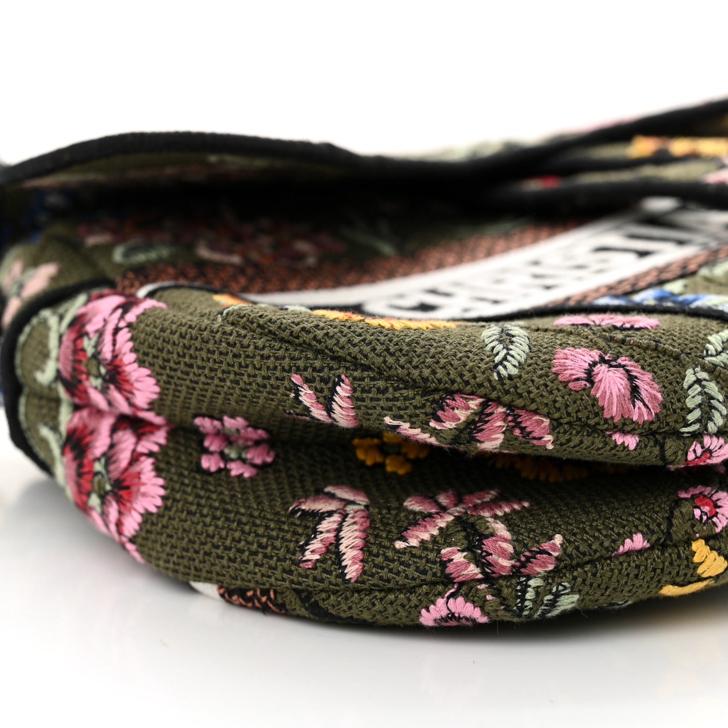 Canvas Embroidered Petites Fleurs Saddle Bag Green Multicolor