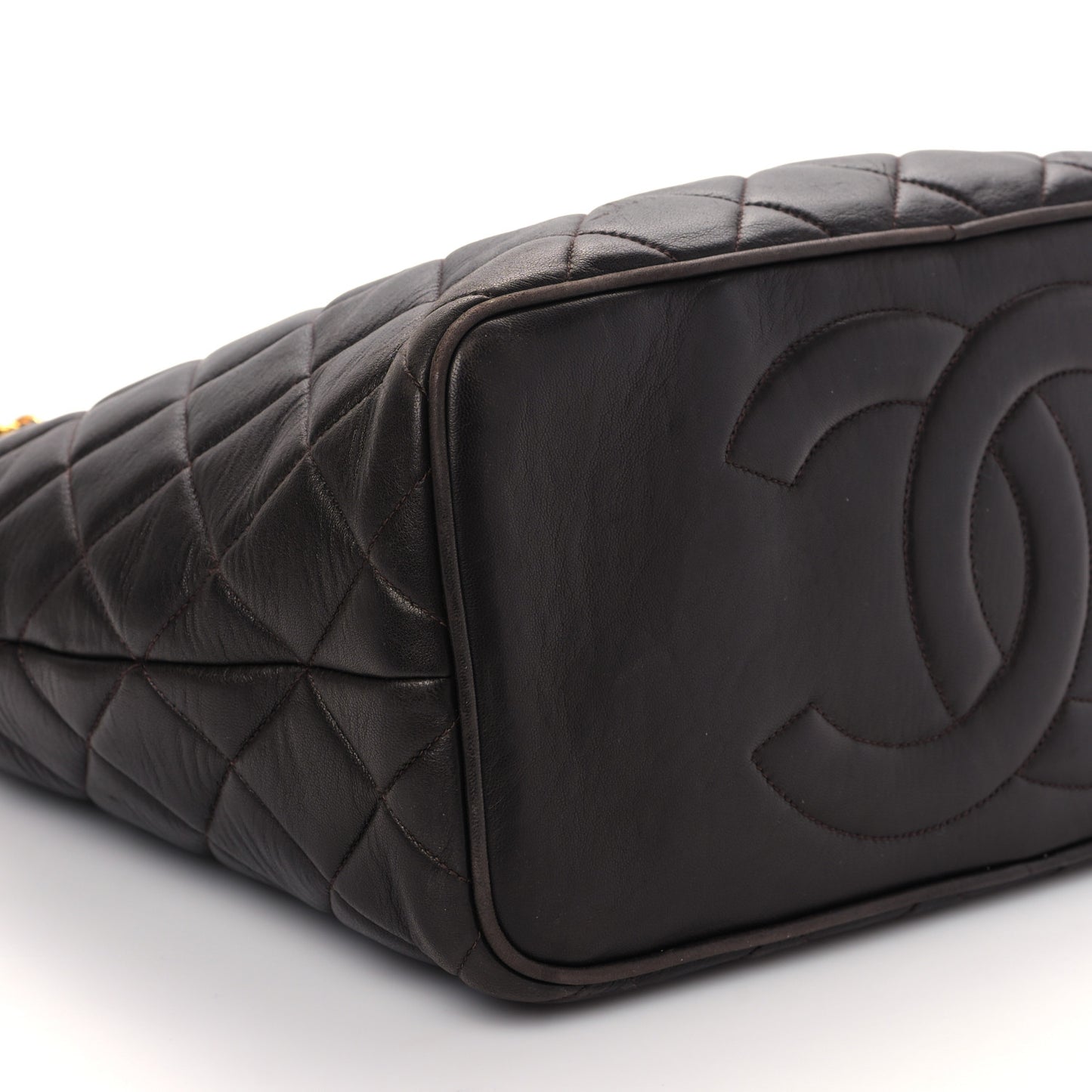 Lambskin Quilted Shopping Tote Brown