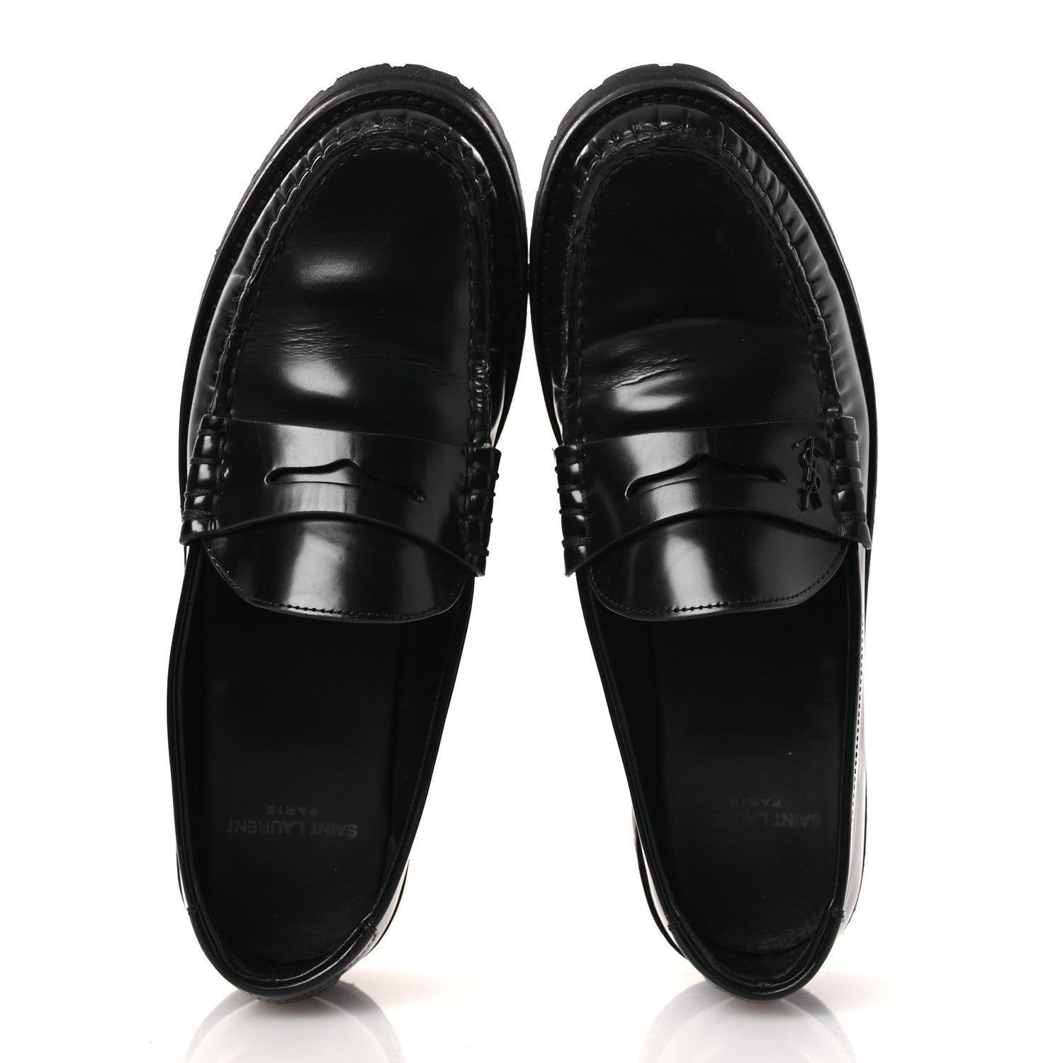 Saint Laurent Glazed Calfskin Chunky Le Loafer Penny Slippers 39 Black 2 of 12