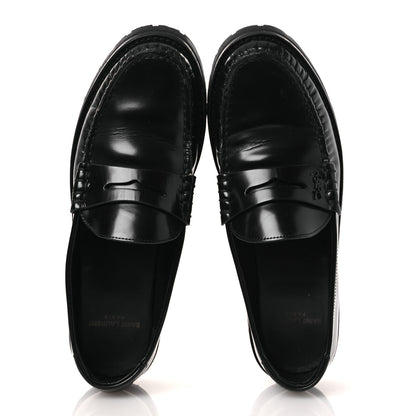 Saint Laurent Glazed Calfskin Chunky Le Loafer Penny Slippers 39 Black 2 of 12
