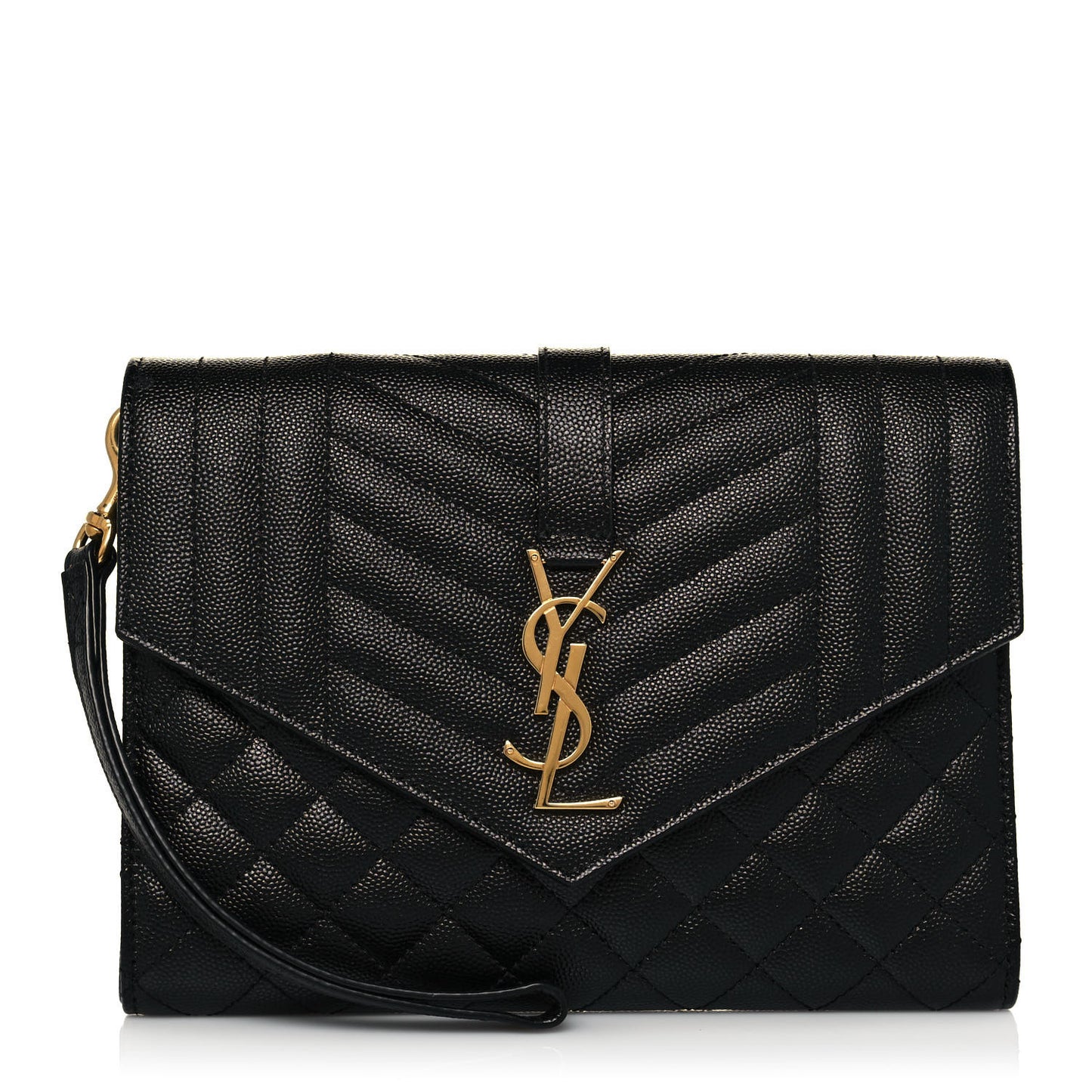 Grain De Poudre Textured Mixed Matelasse Triquilt Monogram Clutch Black