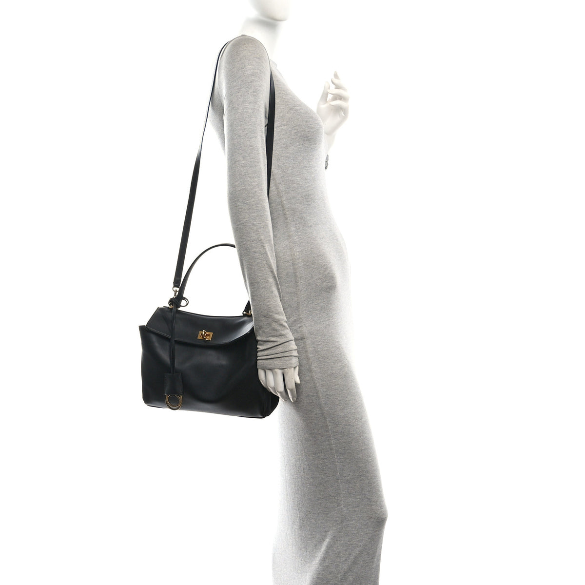 Natural Smooth Calfskin Small Rodeo Top Handle Handbag Black