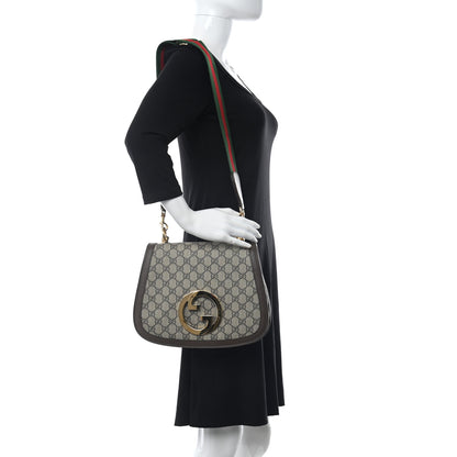 Gucci GG Supreme Monogram Textured Dollar Calfskin Web Medium Blondie Top Handle Shoulder Flap Bag Beige Ebony New Acero 2 of 11