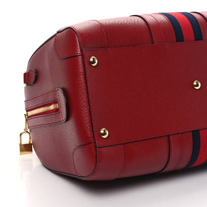 Gucci Textured Dollar Calfskin Web Medium Savoy Duffle Bag Red 9 of 10