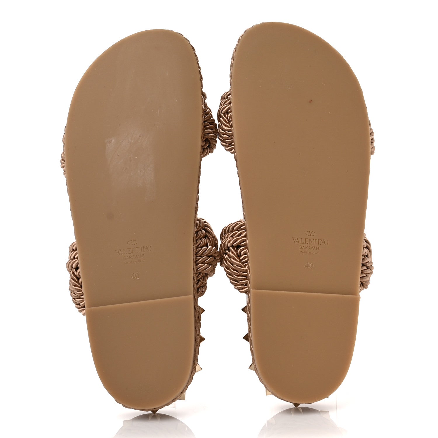Valentino Garavani Calfskin Silk Woven Rockstud Torchon 5mm Sandals 40 Poudre 5 of 9