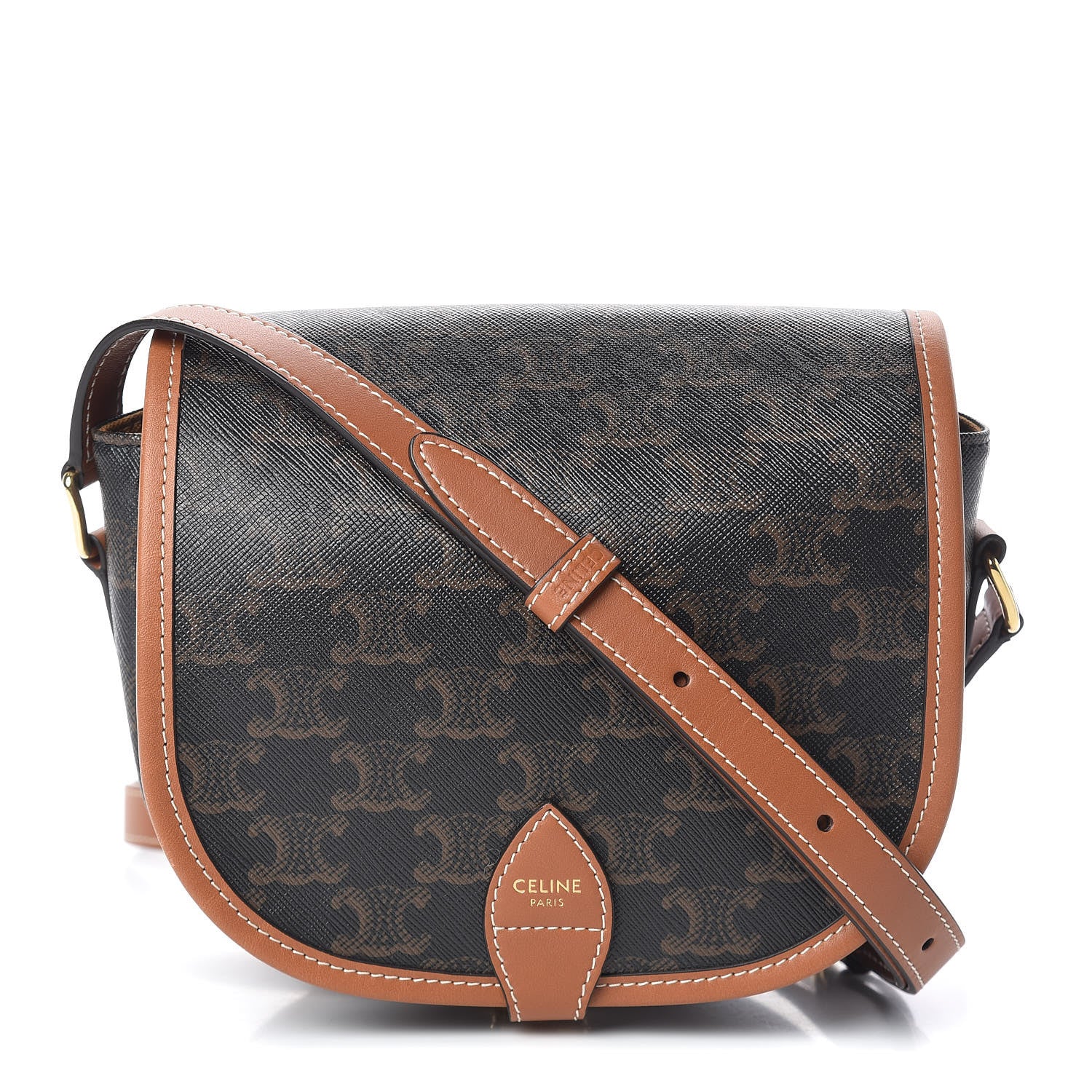 Celine Triomphe Canvas Medium Folco Bag Tan 1 of 11