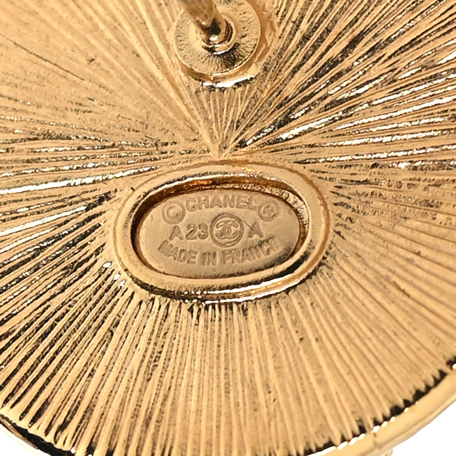 Chanel Metal Wood Crystal CC Round Earrings Gold Brown 4 of 5