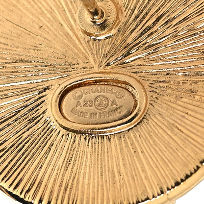 Chanel Metal Wood Crystal CC Round Earrings Gold Brown 4 of 5