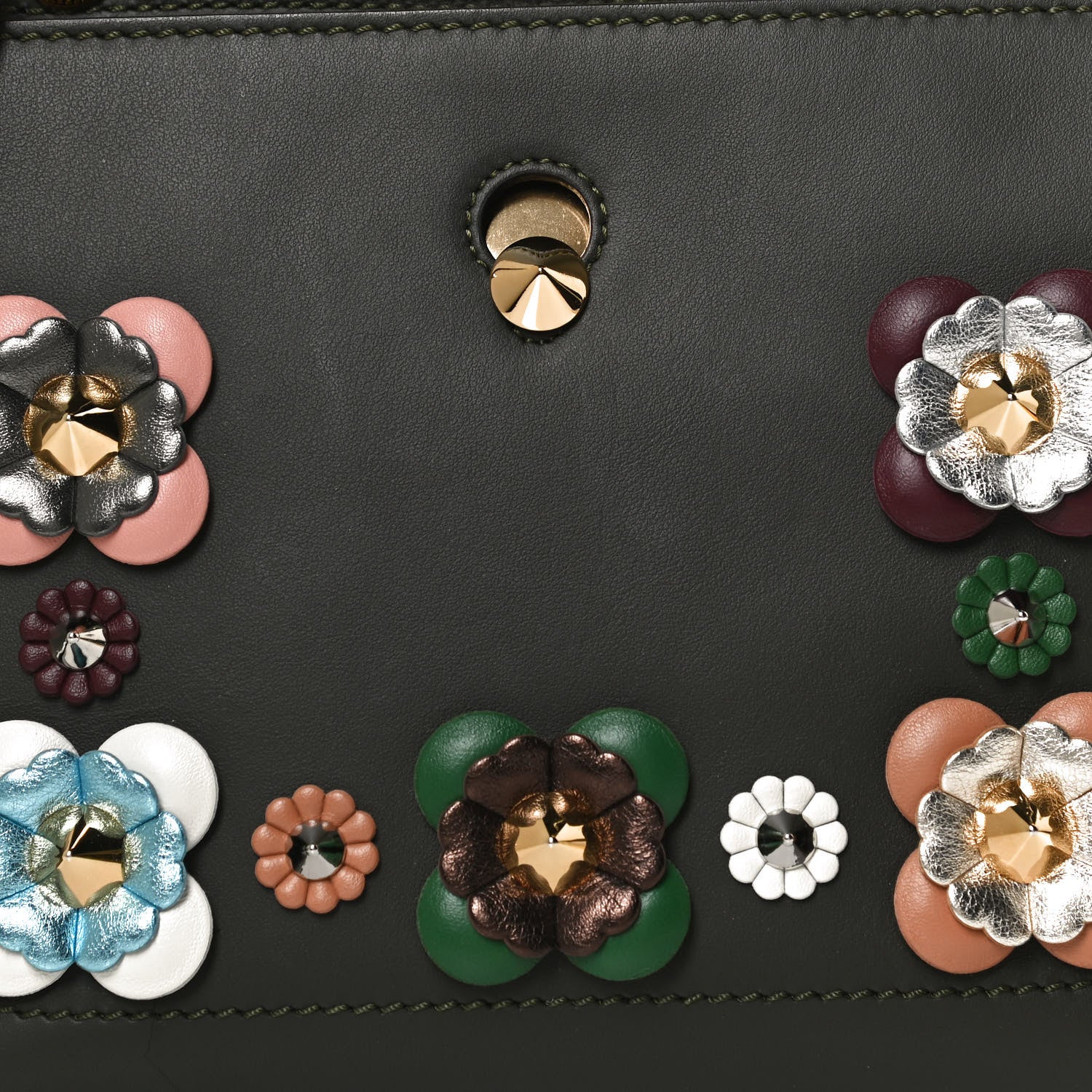 Fendi Vitello Baltico Nappa Flowerland Studded Small Dotcom Click Chain Satchel Verde Prato Multicolor 8 of 12