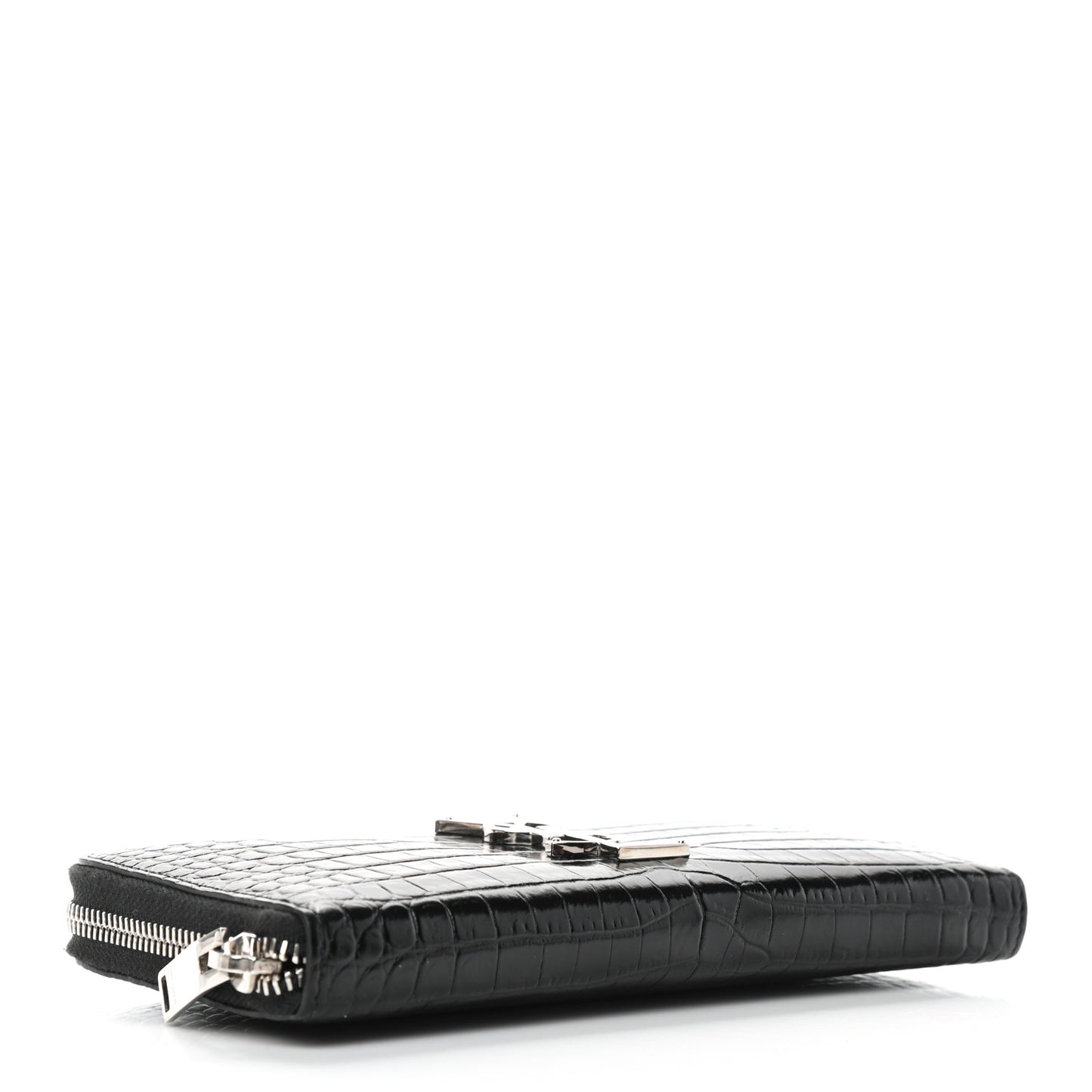 Calfskin Crocodile Embossed Monogram Zip Around Wallet Black