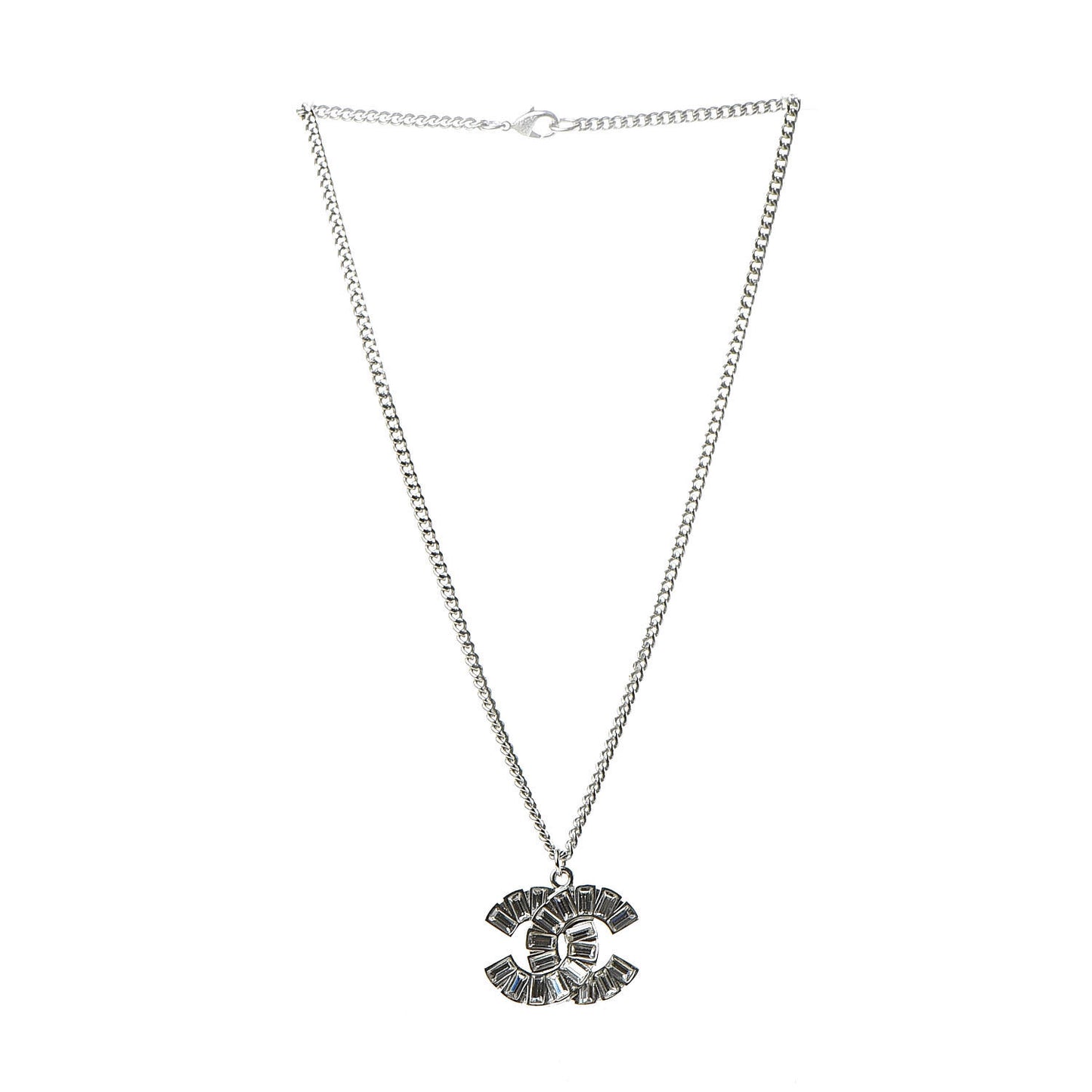 Baguette Crystal CC Pendant Necklace Silver