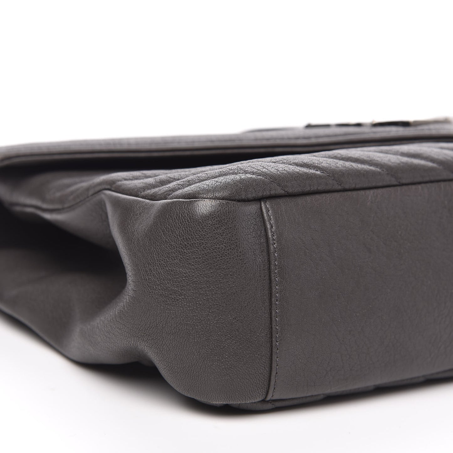 Sheepskin Matelasse Chevron Monogram Large College Satchel Dark Anthracite