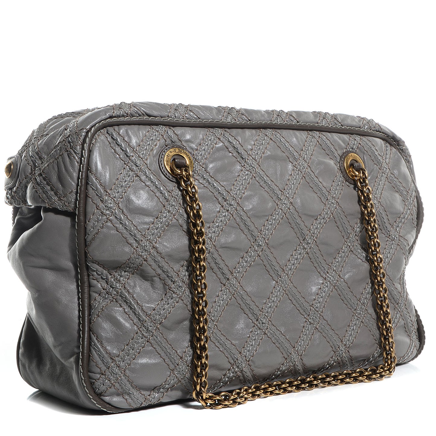 Calfskin Quilted Stitch Triptych Tote Grey