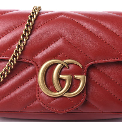 Gucci Calfskin Matelasse Super Mini GG Marmont Shoulder Bag Hibiscus Red 10 of 10