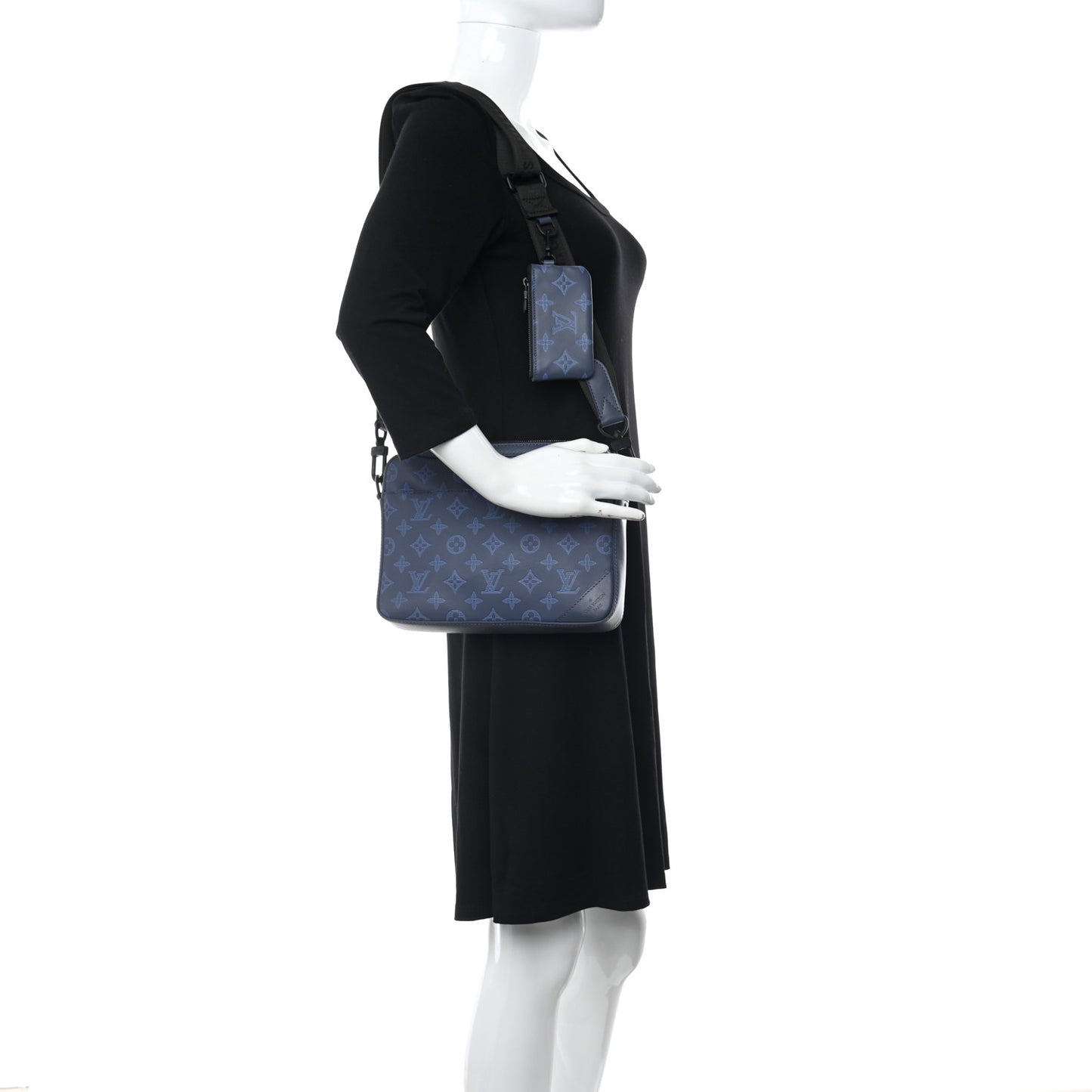 Calfskin Monogram Shadow Duo Messenger Navy Blue