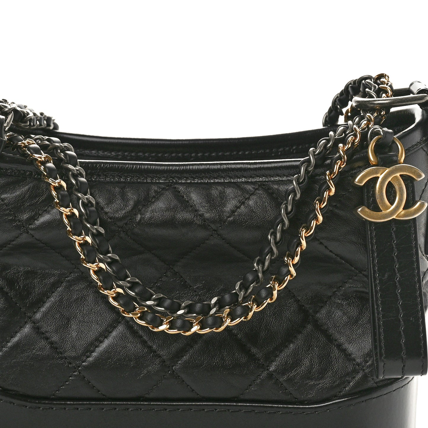Aged Calfskin Quilted Small Gabrielle Hobo Black