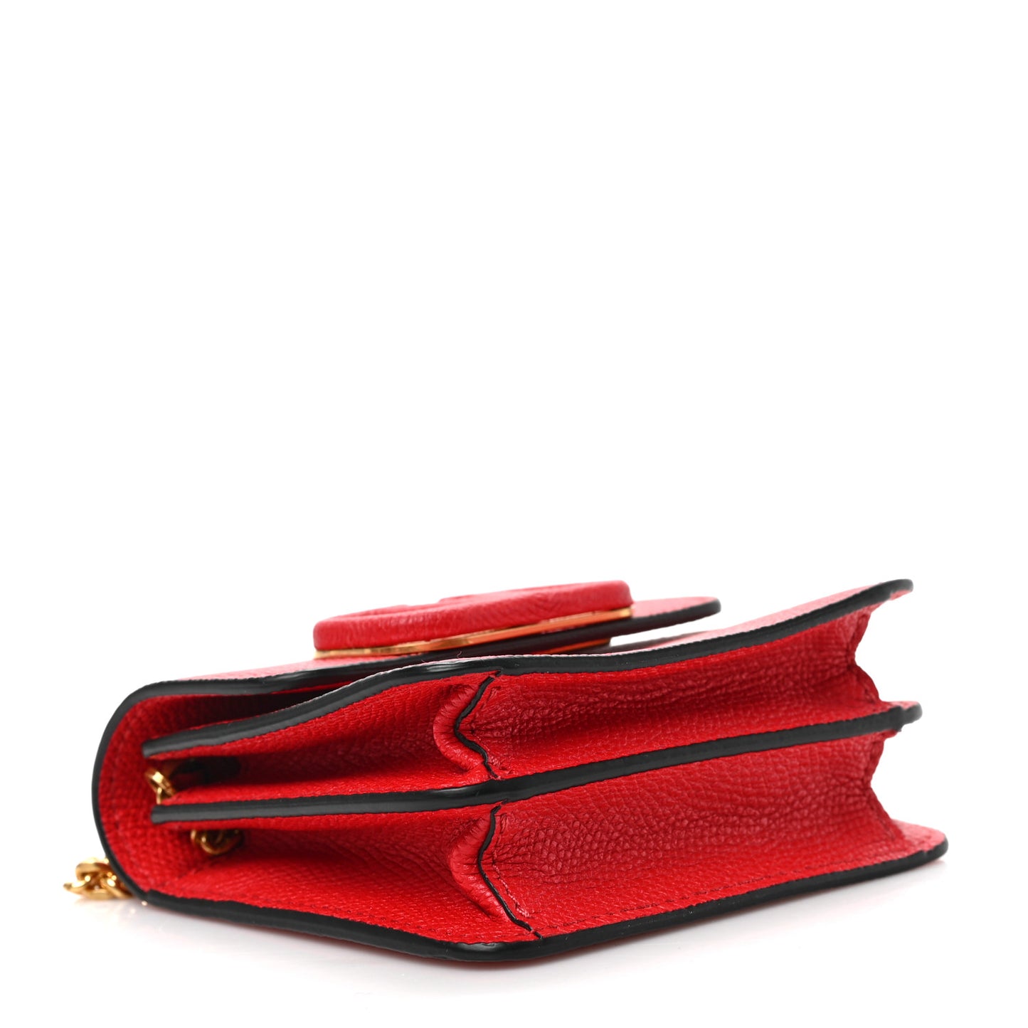 Grainy Calfskin VLogo Compact Wallet with Chain Rouge Pur