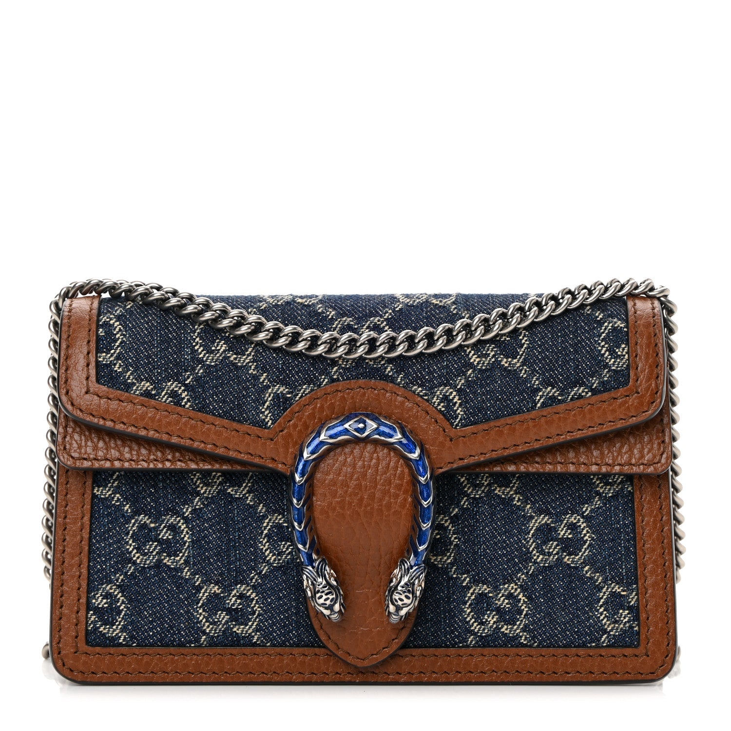 Gucci New Denim GG Monogram Dollar Calfskin Enamel Super Mini Dionysus Shoulder Bag Blue Tea Cuir Epilog Electric Blue 1 of 10