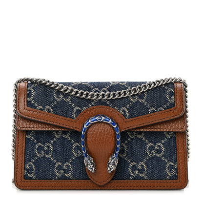 Gucci New Denim GG Monogram Dollar Calfskin Enamel Super Mini Dionysus Shoulder Bag Blue Tea Cuir Epilog Electric Blue 1 of 10