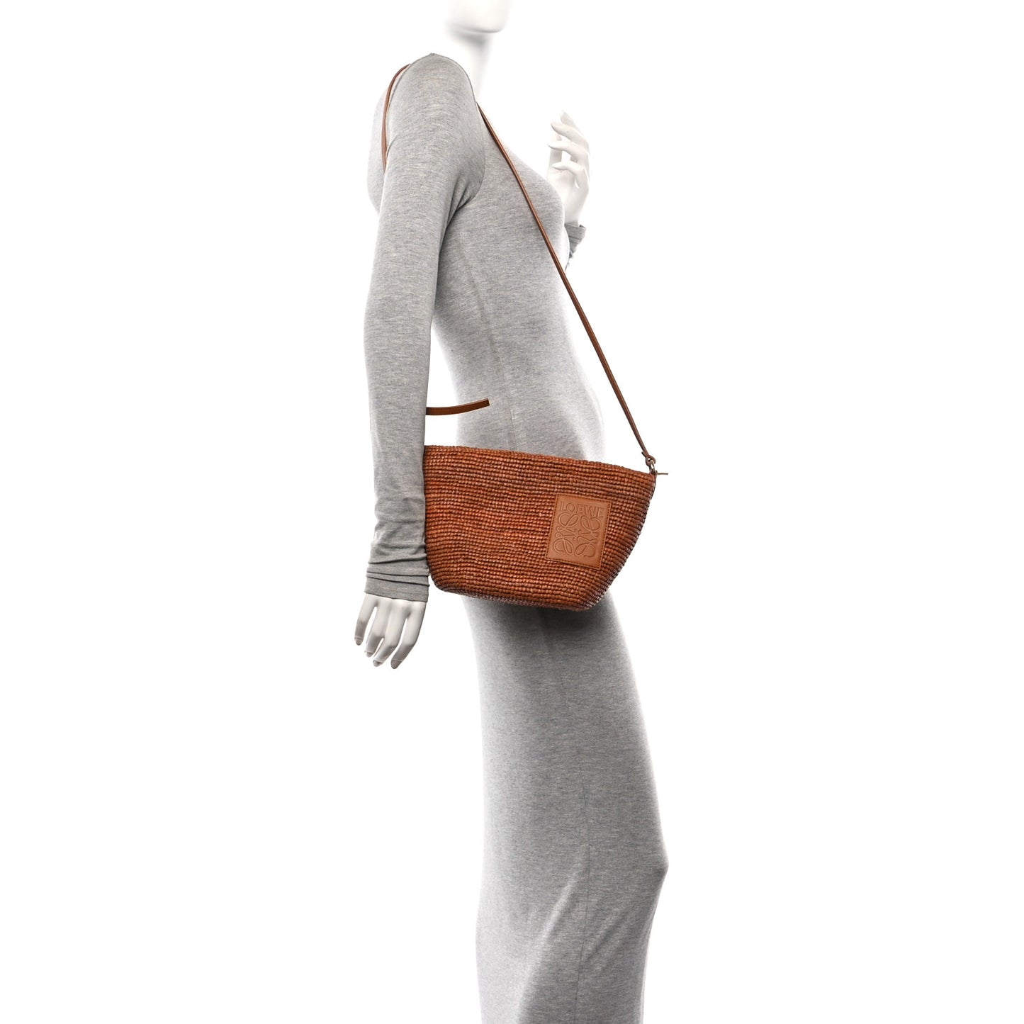 Raffia Calfskin Slit Pochette Bag Honey Gold