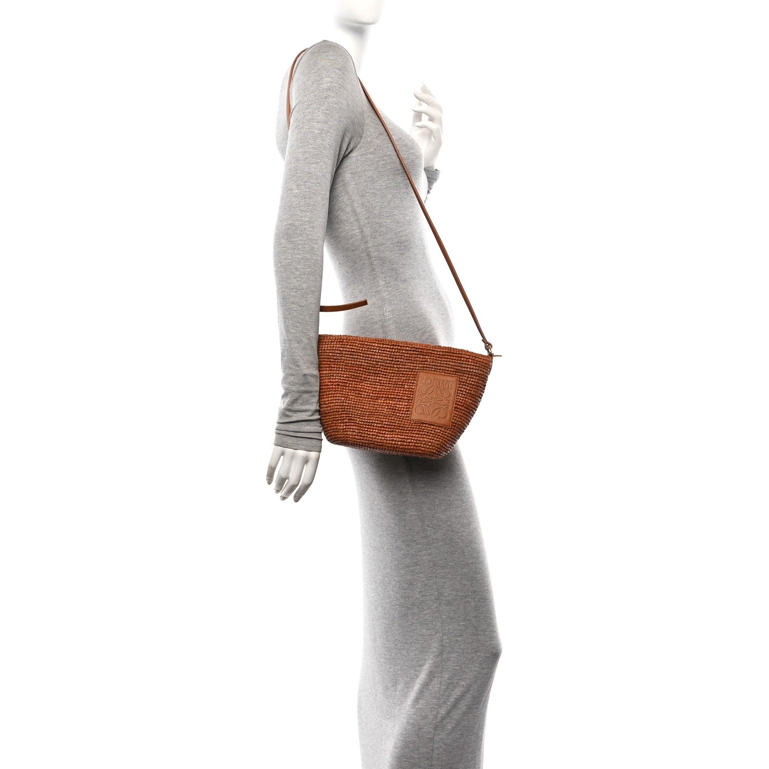 Loewe Raffia Calfskin Slit Pochette Bag Honey Gold 2 of 10