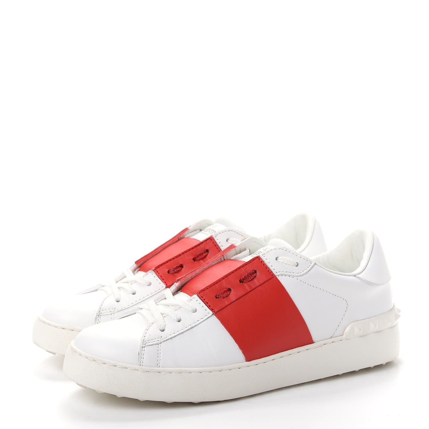 Valentino Garavani Calfskin Rockstud Open Sneakers 40 White Red 3 of 11