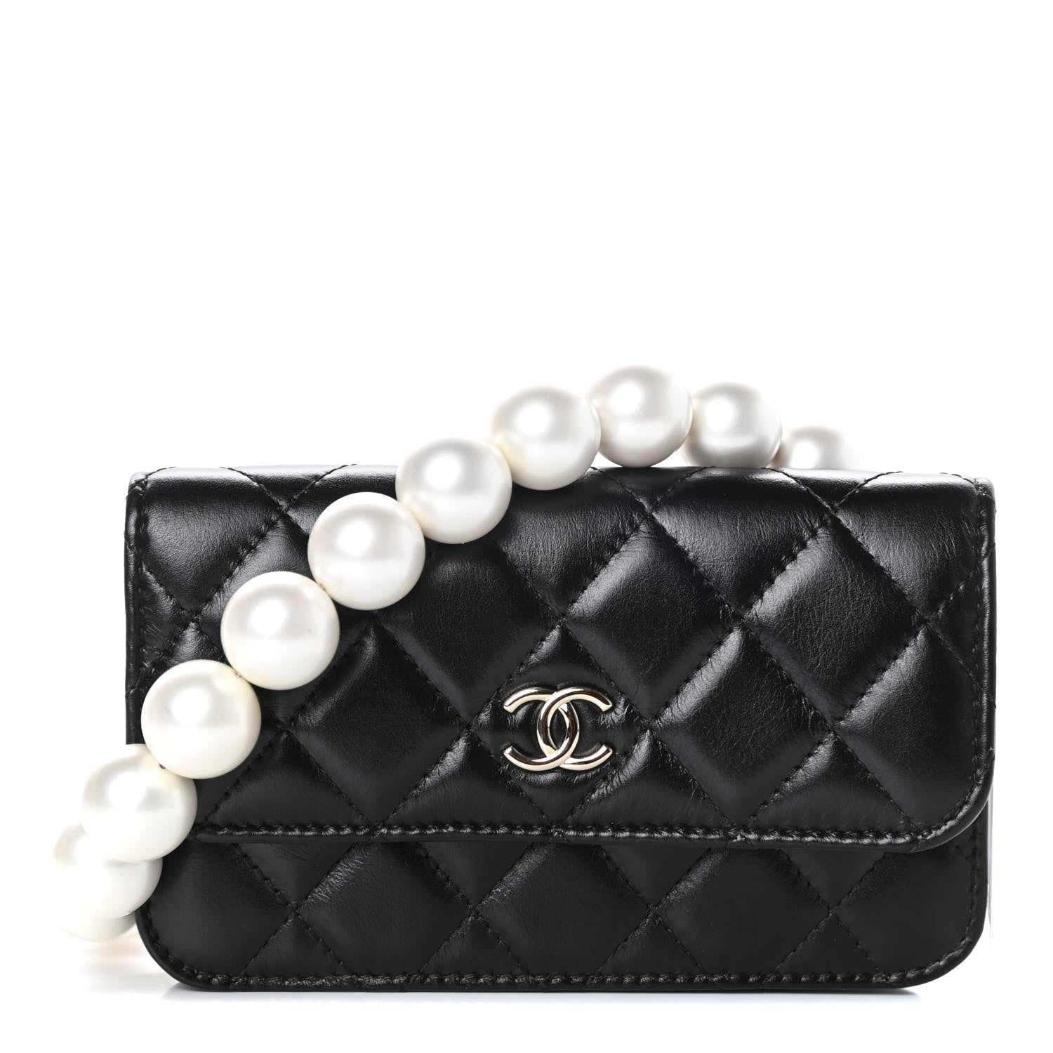Chanel Calfskin Quilted Maxi Pearls Clutch With Chain Black 1 of 9