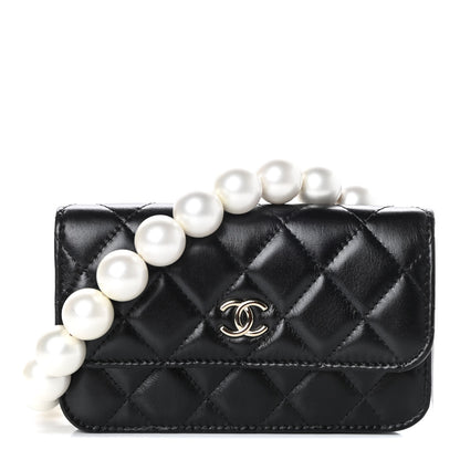 Chanel Calfskin Quilted Maxi Pearls Clutch With Chain Black 1 of 9