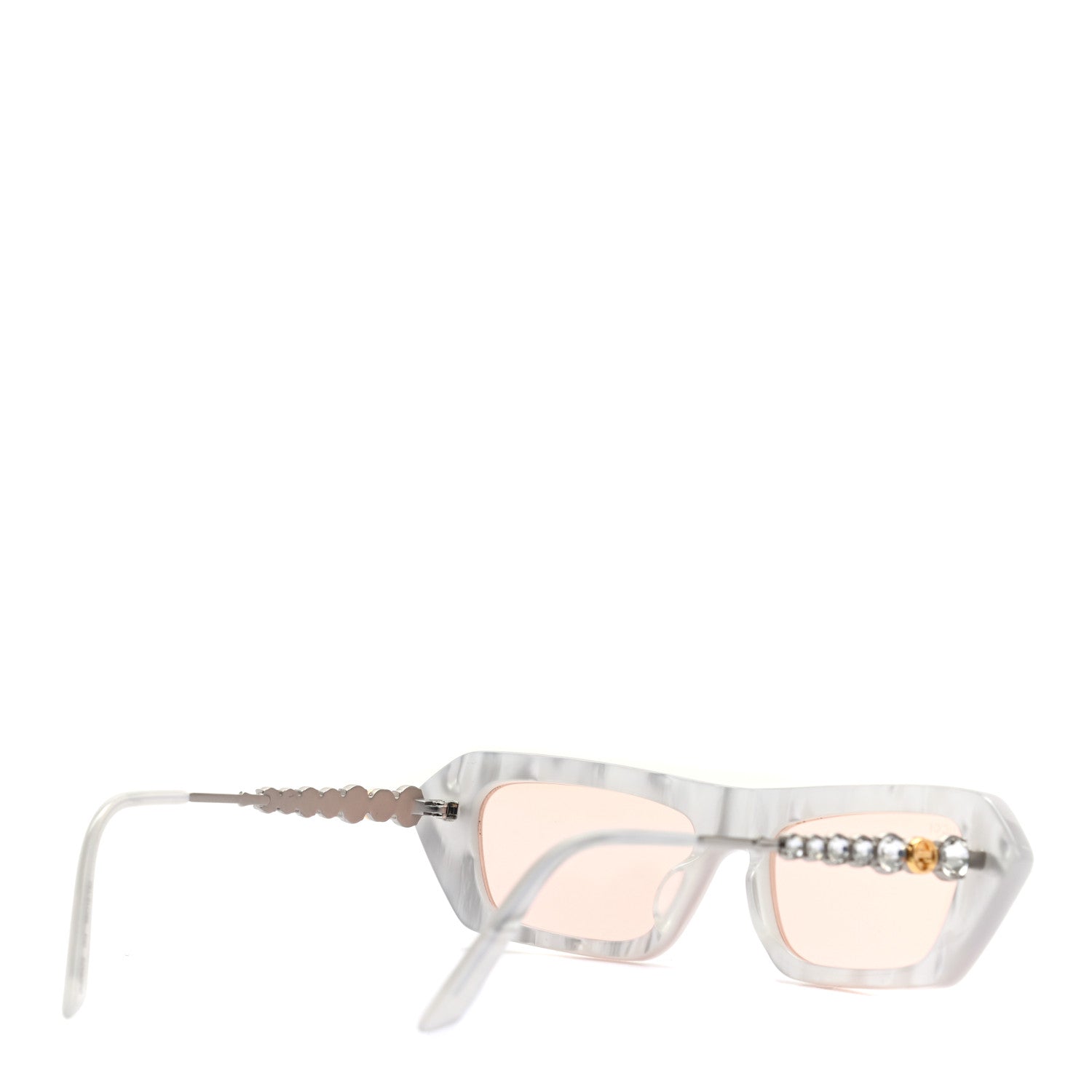Gucci Acetate Crystal Embellished Rectangle Sunglasses GG0642S White 4 of 7