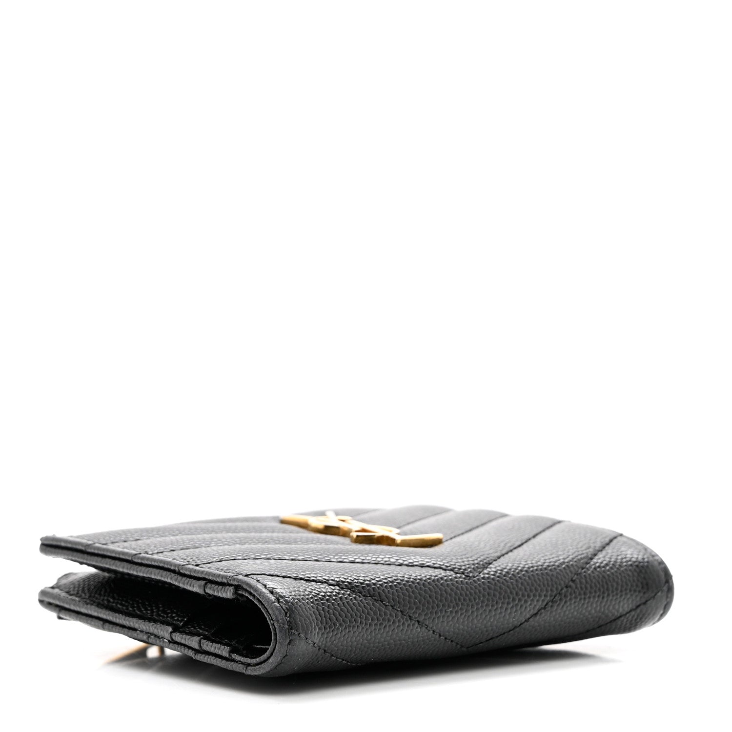 Saint Laurent Grain De Poudre Matelasse Chevron Monogram Zipped Card Case Black 4 of 6