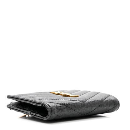 Saint Laurent Grain De Poudre Matelasse Chevron Monogram Zipped Card Case Black 4 of 6