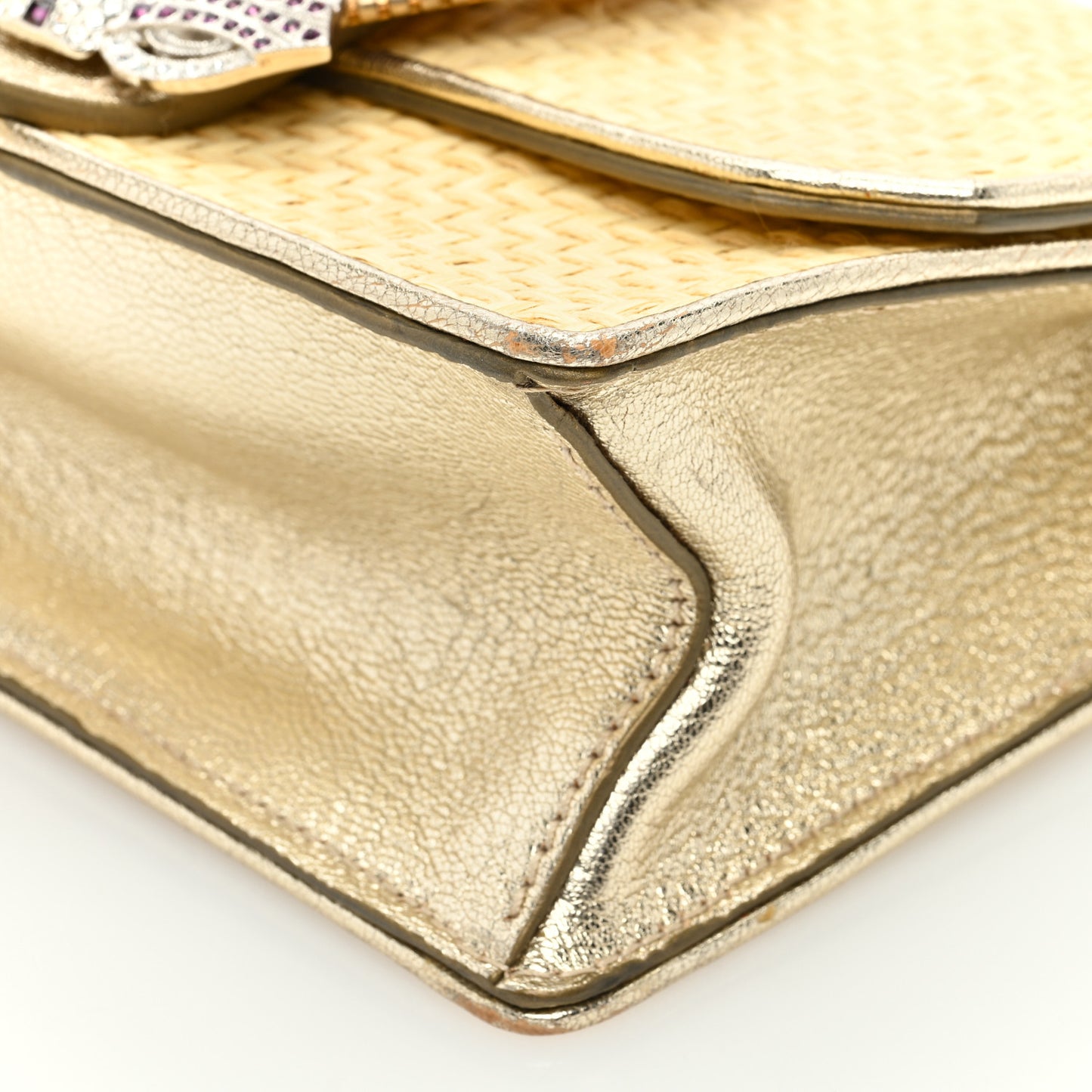 Raffia Madras Crystal Embellished Lady Shoulder Bag Naturale Pirite