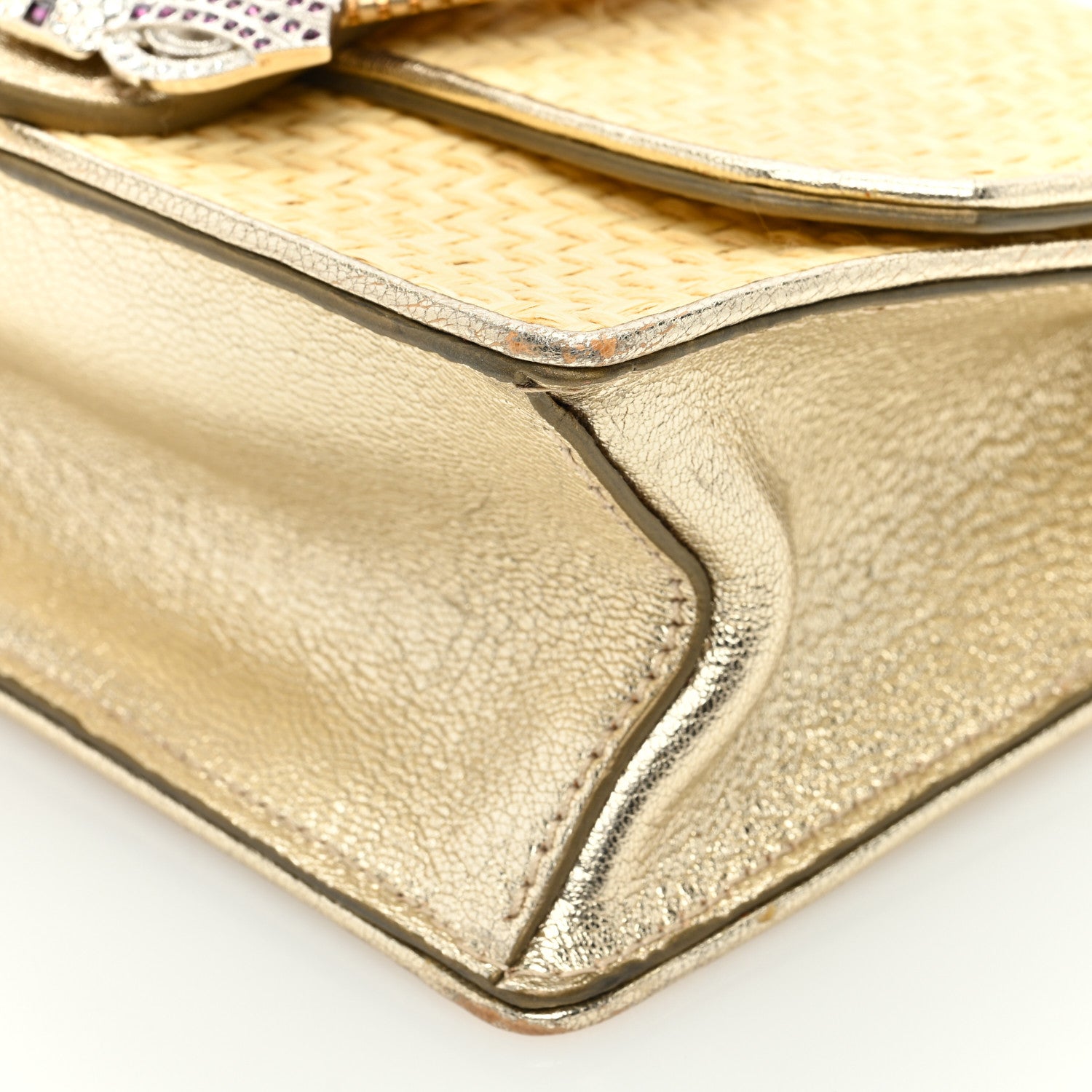 Miu Miu Raffia Madras Crystal Embellished Lady Shoulder Bag Naturale Pirite 9 of 9