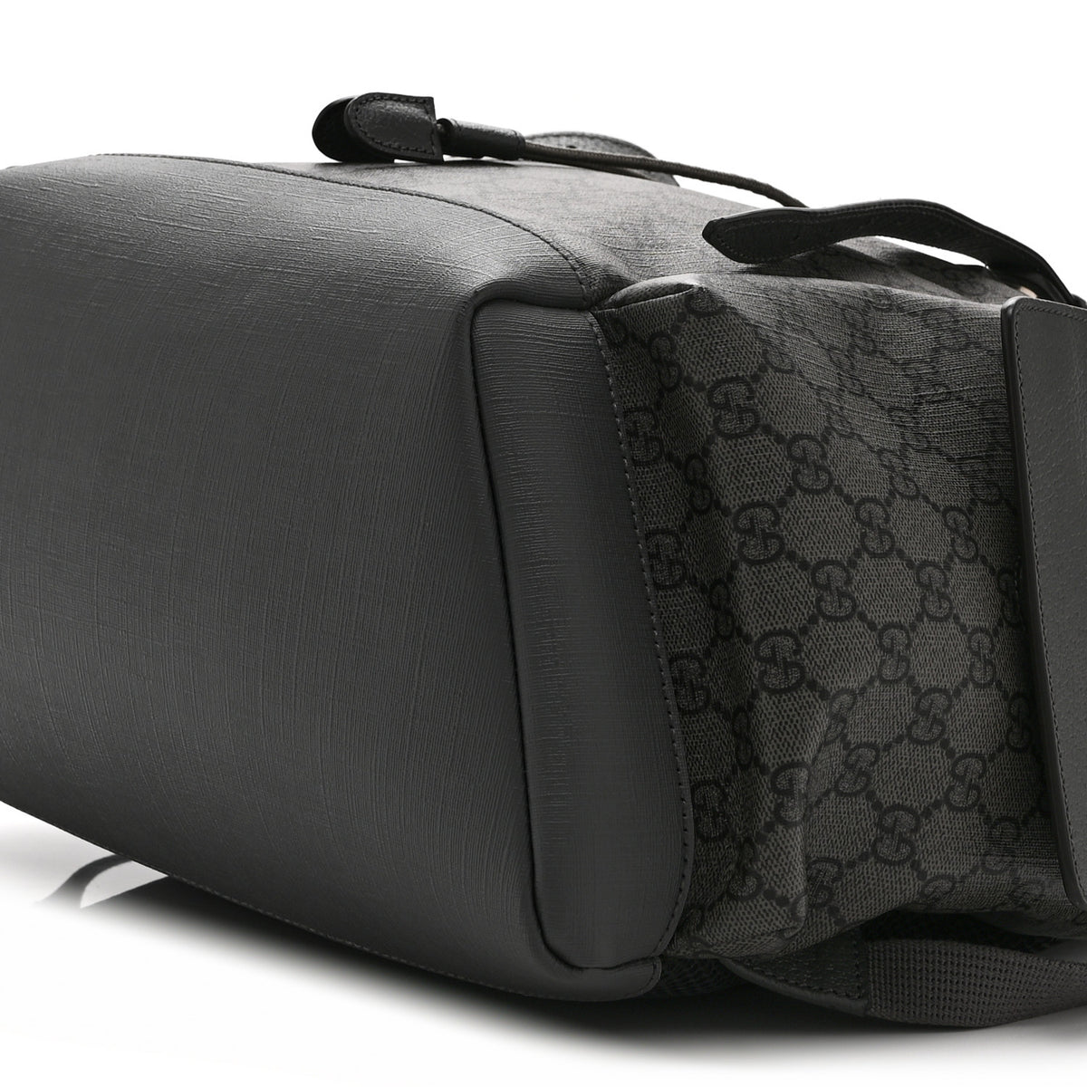 GG Supreme Monogram Textured Dollar Calfskin Medium Ophidia Double Buckle Backpack Grey Black Graphite Grey