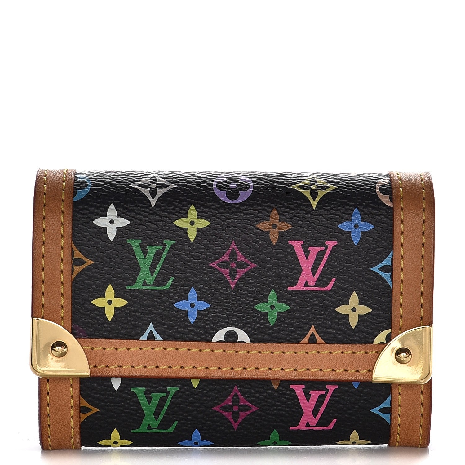 Louis Vuitton Monogram Multicolor Porte-Monnaie Plat Coin Purse Black 1 of 6