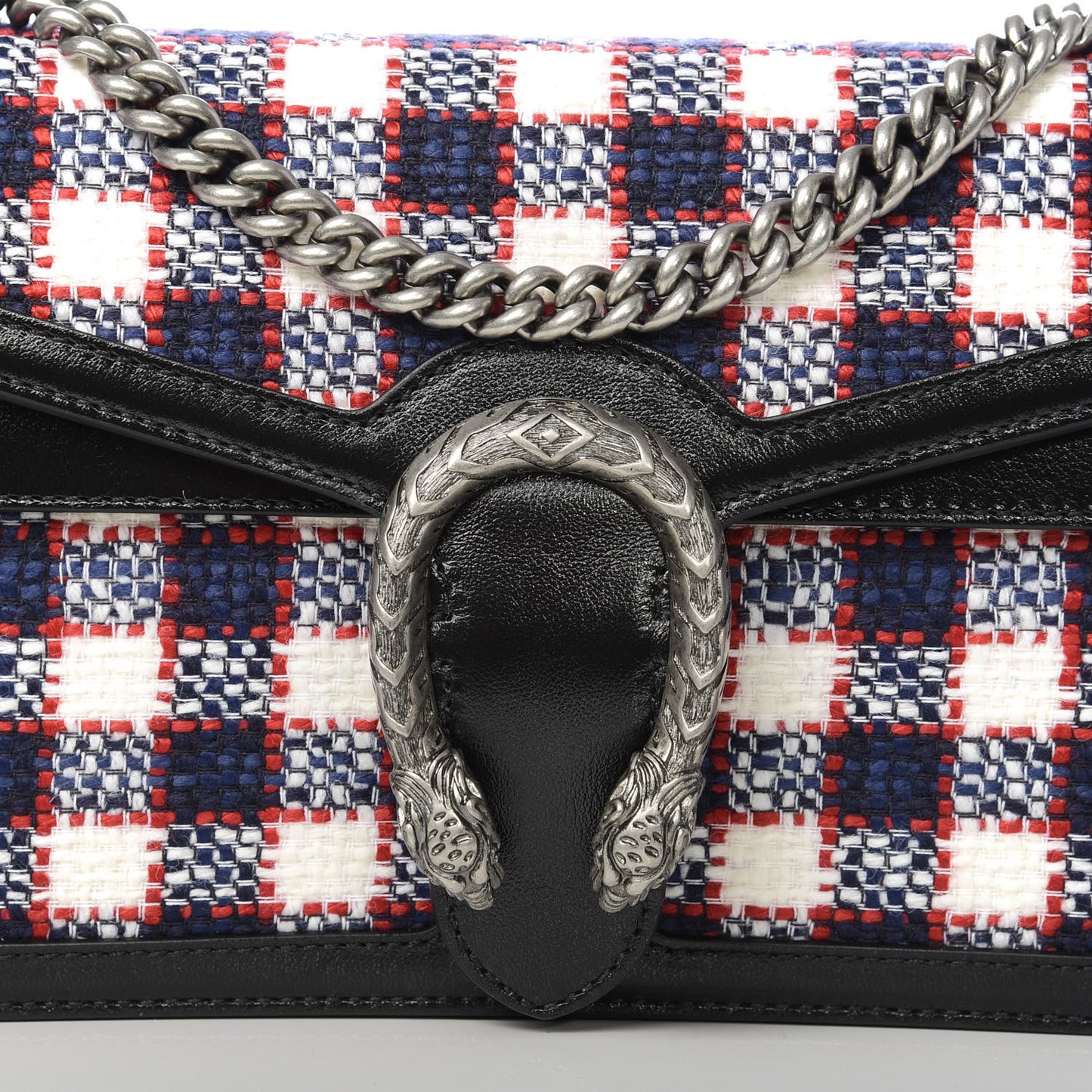 Vintage Tweed Check Small Dionysus Shoulder Bag White Hibiscus Red Marine