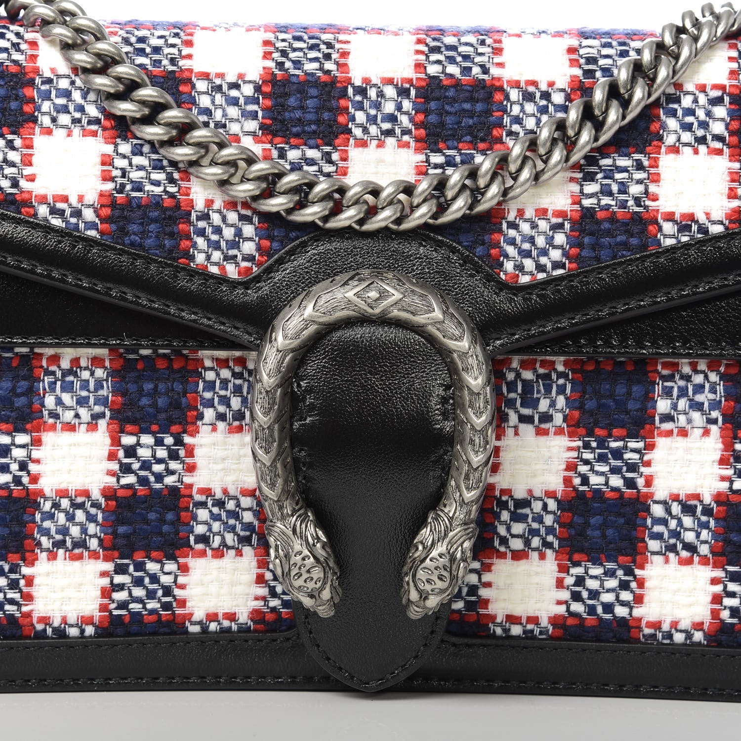 Gucci Vintage Tweed Check Small Dionysus Shoulder Bag White Hibiscus Red Marine 8 of 10