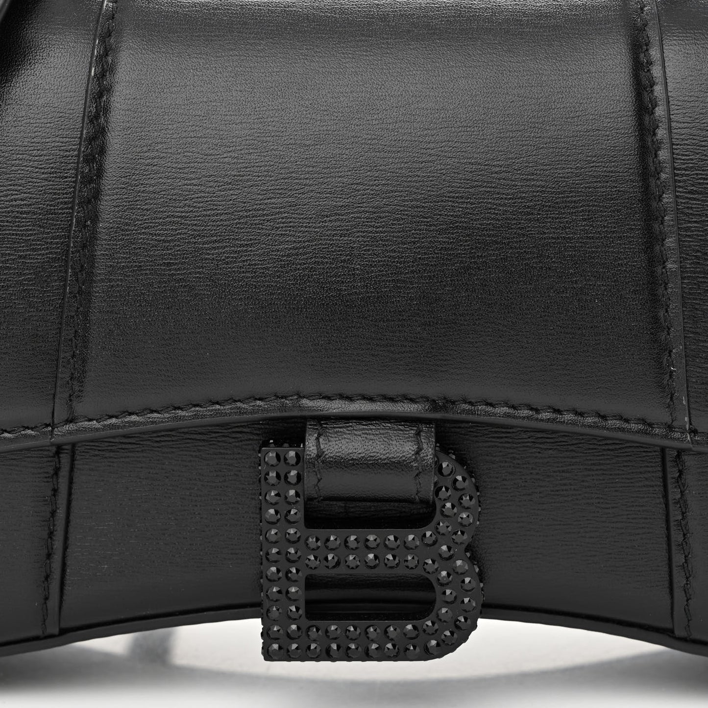 Shiny Box Calfskin Strass Hourglass Top Handle Bag XS Black