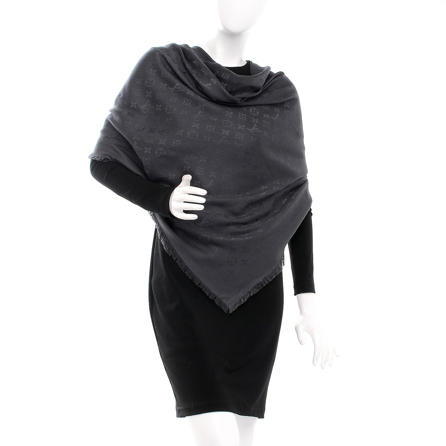 Wool Silk Monogram Shawl Anthracite