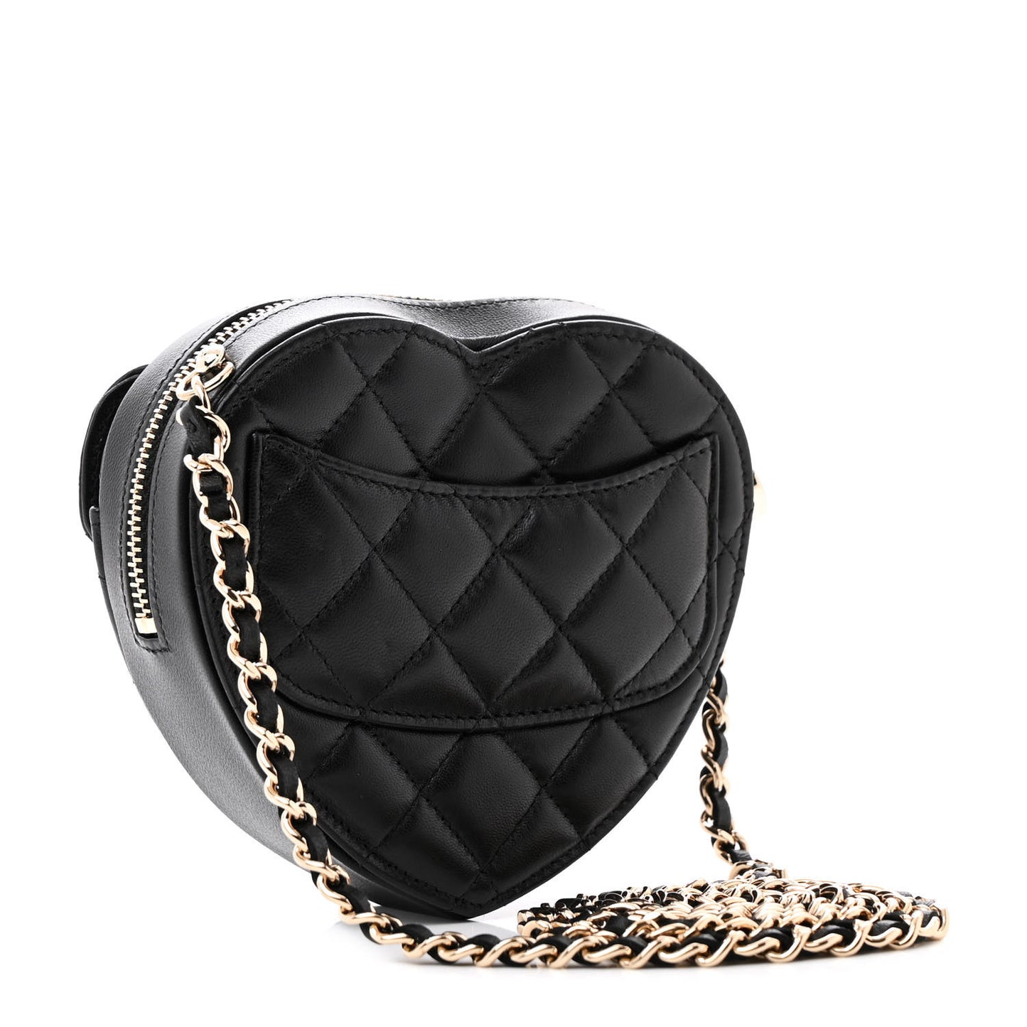 Lambskin Quilted CC In Love Heart Clutch With Chain Black